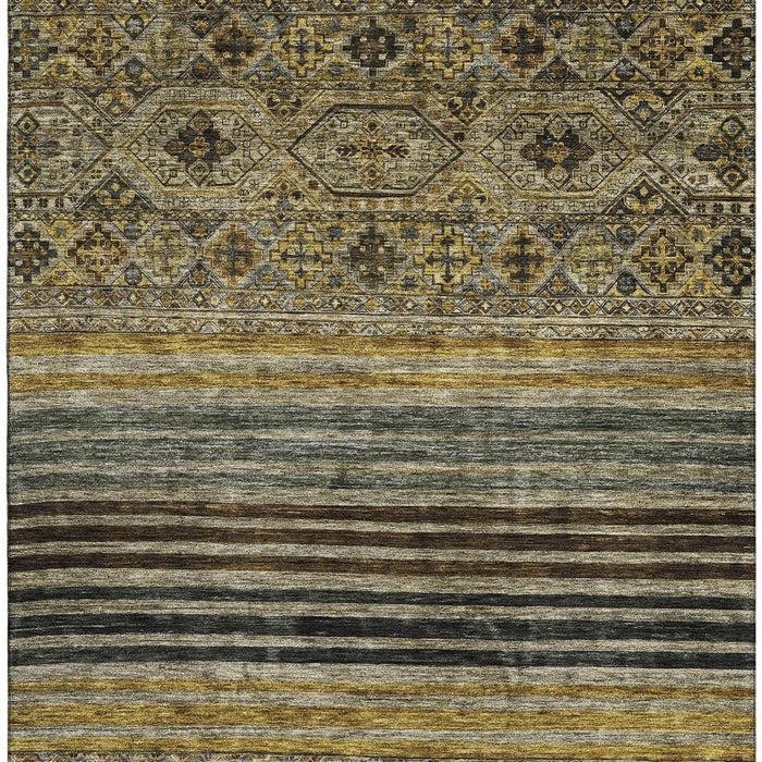 10' X 14' Striped Washable Area Rug With UV Protection (695744) - Gray / Gold / Brown
