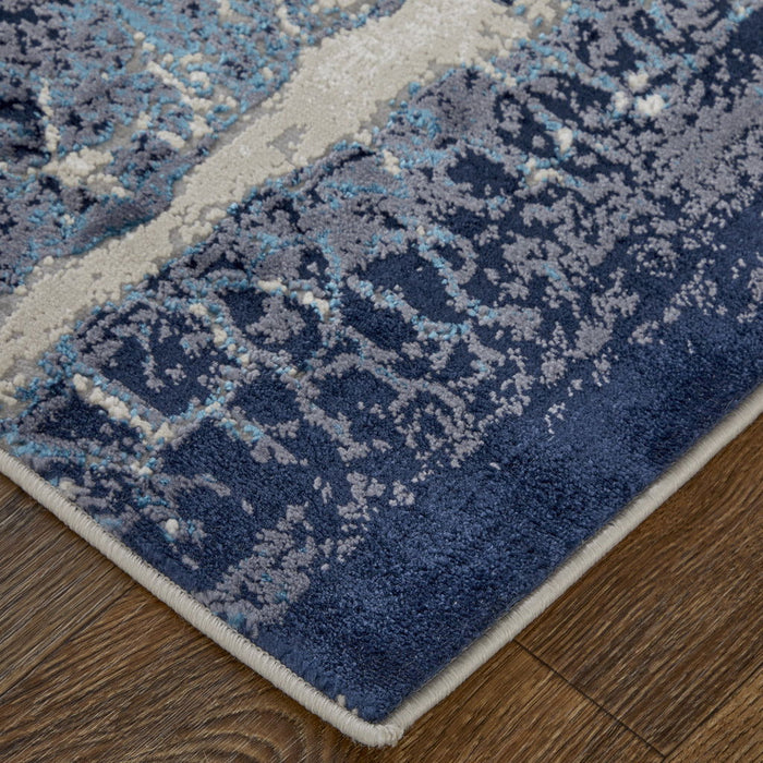 9' x 12' Abstract Power Loom Distressed Area Rug - Ivory Blue And Black