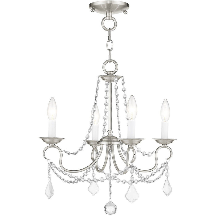 17" Four Light Metal Dimmable Chandelier With Shades - Nickel