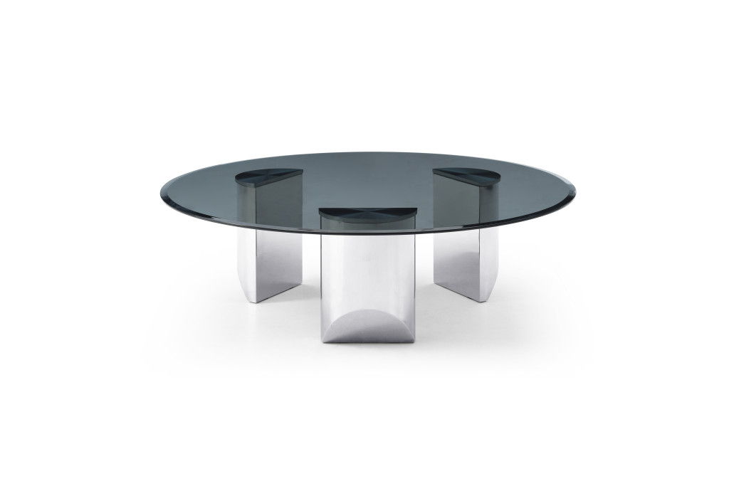Glass Stainless Steel Round Coffee Table - Black / Silver