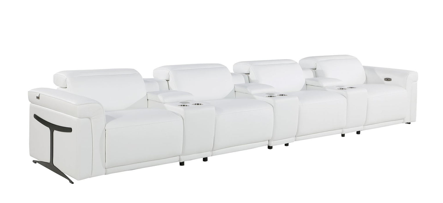 Top Grain Leather Reclining Metal USB Sofa (720378) - White