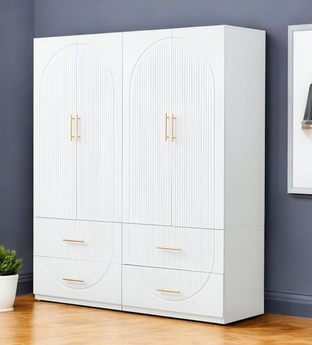 74" Carved Geometric Four Door Four Drawer Combo Dresser - White
