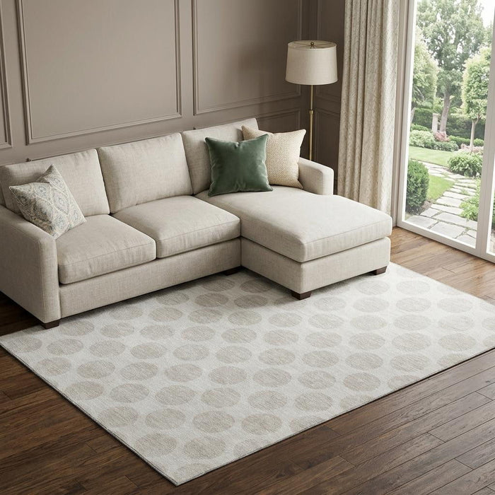 10' X 14' Polka Dot Washable Area Rug With UV Protection (677405) - Ivory / Beige