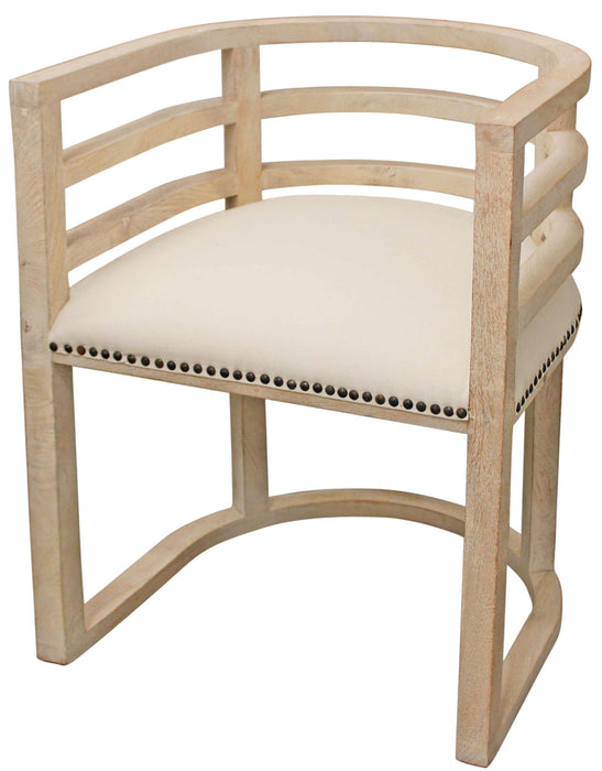 Upholstered Linen Curved Back Dining Arm Chair - Natural