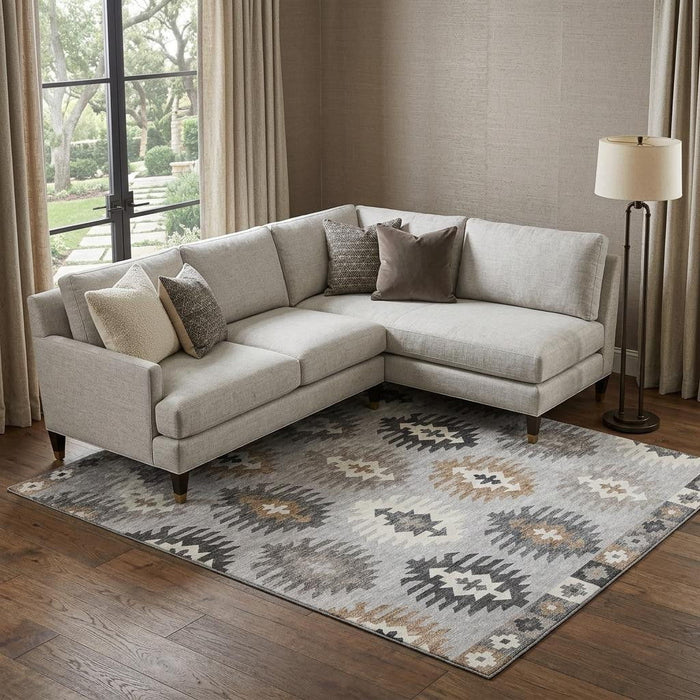 10' X 14' Southwestern Washable Area Rug With UV Protection (677663) - Silver / Gray / Taupe