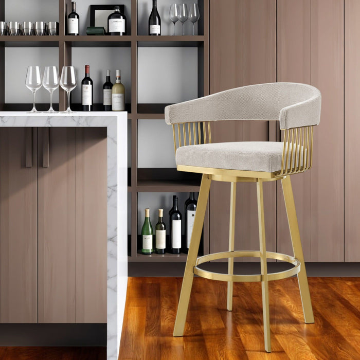 30" Contemporary Fabric And Stainless Steel Low Back Bar Height Swivel Bar Chair - Gray