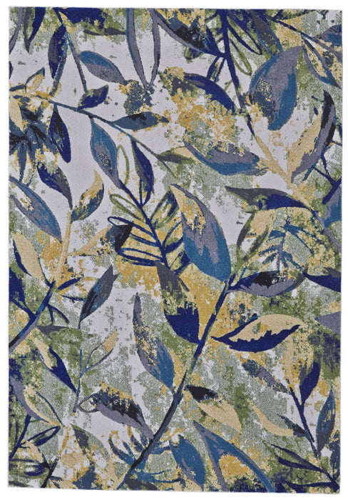 10' x 13' Floral Power Loom Worn Faded Area Rug - Green Blue And Ivory