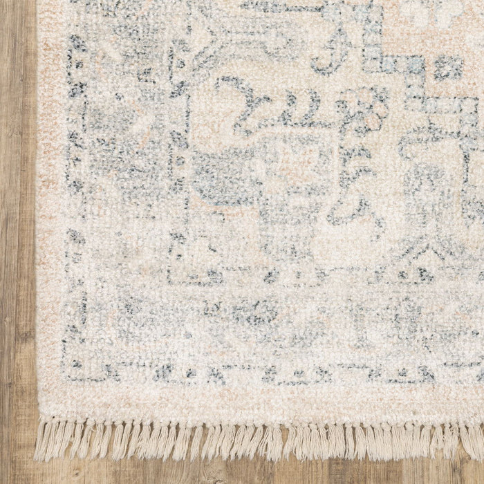 10' x 13' Oriental Hand Loomed Stain Resistant Area Rug With Fringe - Beige And Grey