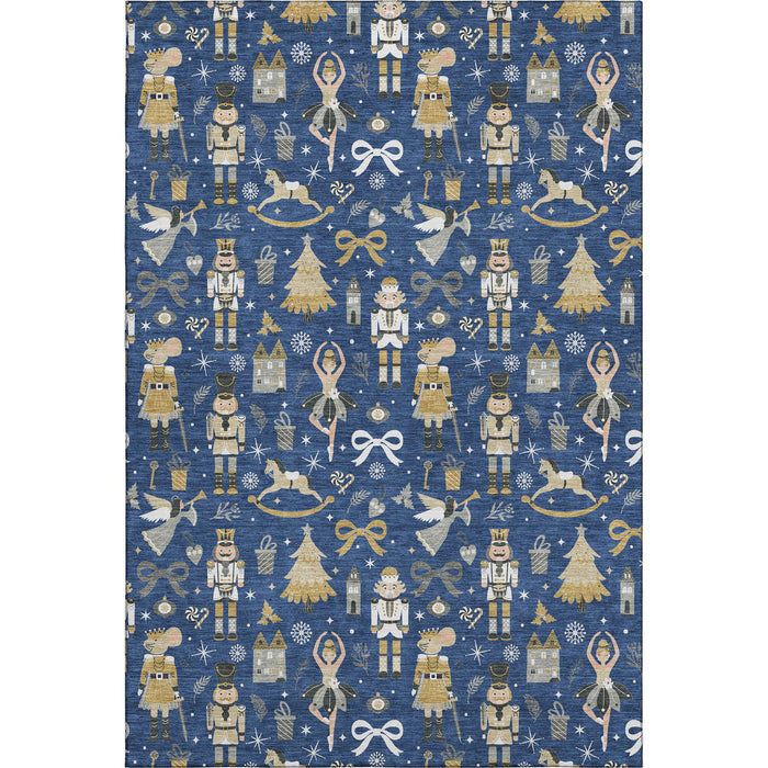 10' X 14' Floral Washable Area Rug With UV Protection (702461) - Navy Blue / Gold / Gray