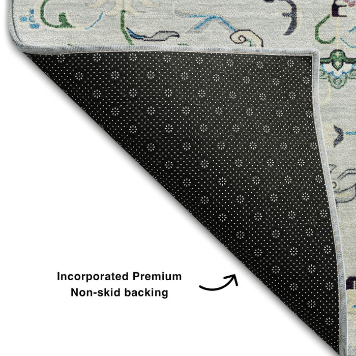 10' X 14' Oriental Washable Area Rug With UV Protection (681347) - Silver / Blue / Ivory
