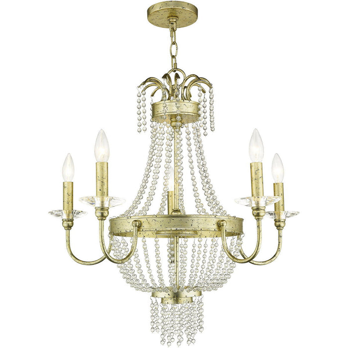 Five Light Metal Dimmable Chandelier With Shades - Gold