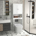 White Giga over-the-toilet linen storage cabinet with adjustable shelf, bathroom space saver and compact design.