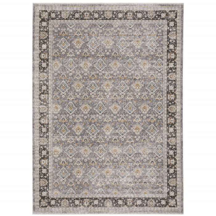 8' x 11' Oriental Power Loom Stain Resistant Area Rug With Fringe - Gray And Blue