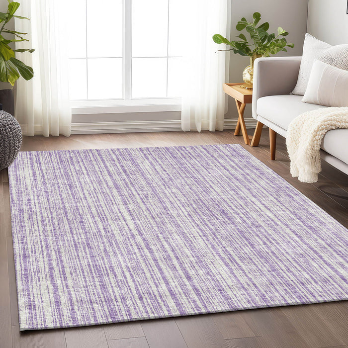10' X 14' Striped Washable Area Rug With UV Protection - Lavender And Ivory