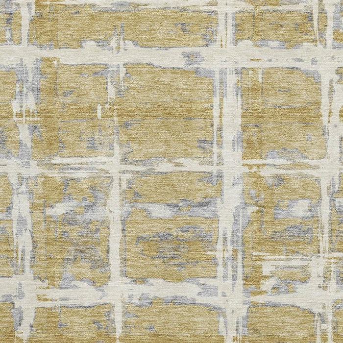 10' X 14' Striped Washable Area Rug With UV Protection - Gold