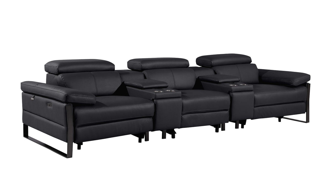 Top Grain Leather Reclining Metal USB Sofa (720342) - Black