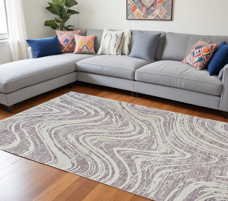8' x 11' Abstract Distressed Area Rug - Beige And Purple