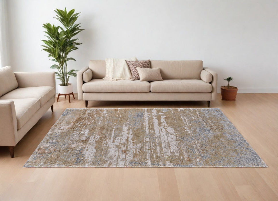 8' x 10' Abstract Power Loom Area Rug - Ivory Tan And Gray