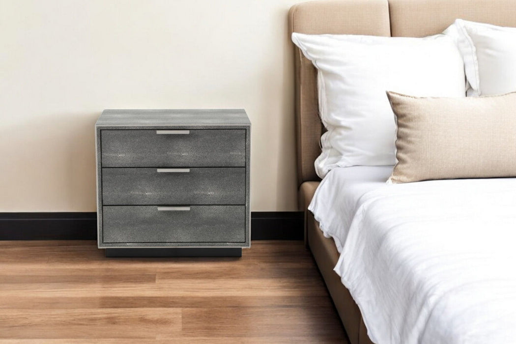 Shagreen Three Drawer Nightstand - Gray
