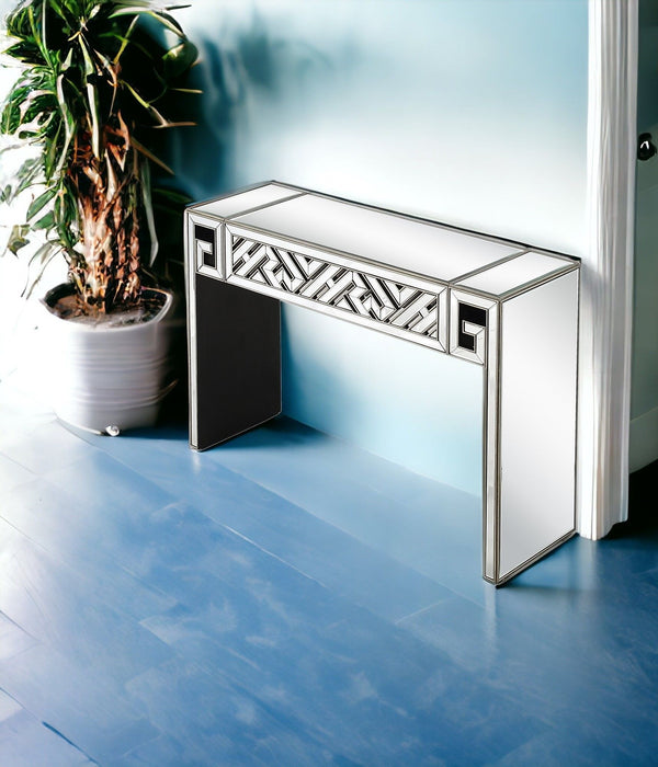 Mirrored Glass Sled Console Table - Silver And Gold And Silver