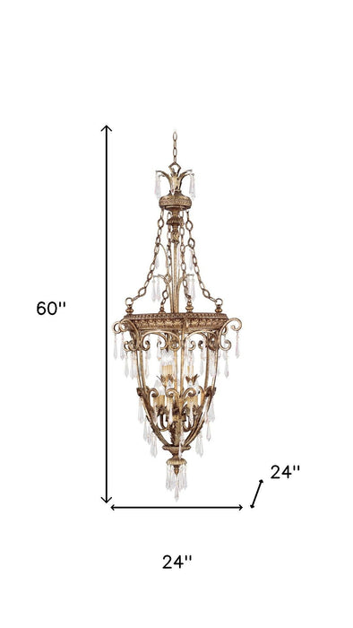 Nine Light Metal Dimmable Chandelier With Shades - Gold / Clear