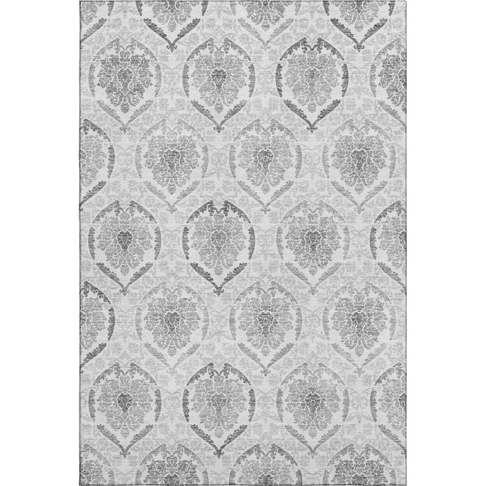 10' X 14' Medallion Washable Area Rug With UV Protection - Silver And Gray