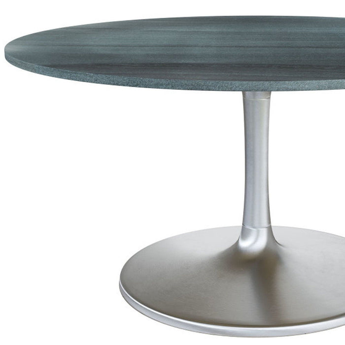 60" Marble And Aluminum Pedestal Base Round Top Dining Room Table - Silver