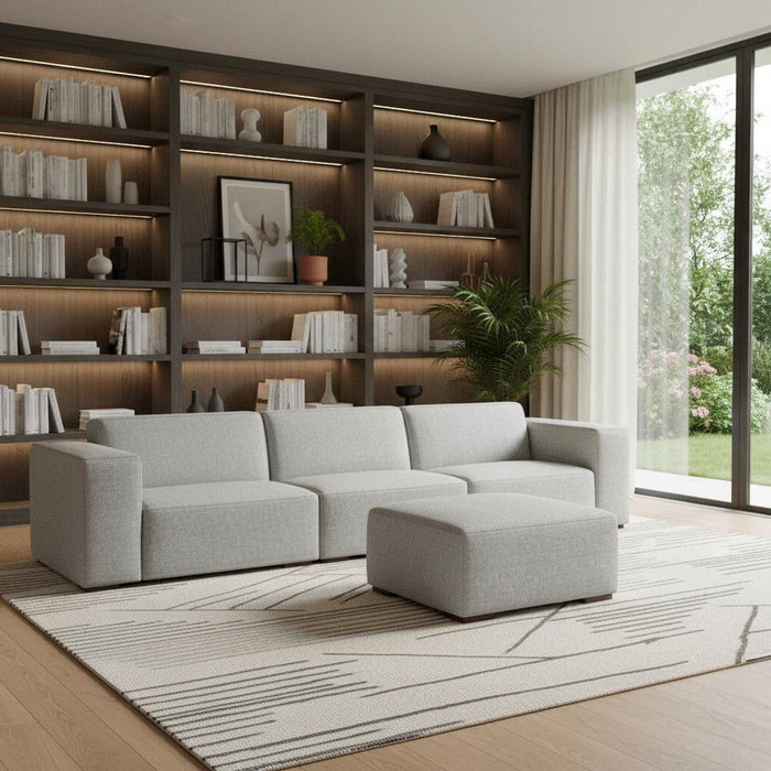122" 2 Piece Living Room Set Fabric Sofa With Ottoman With Brown Legs - Gray