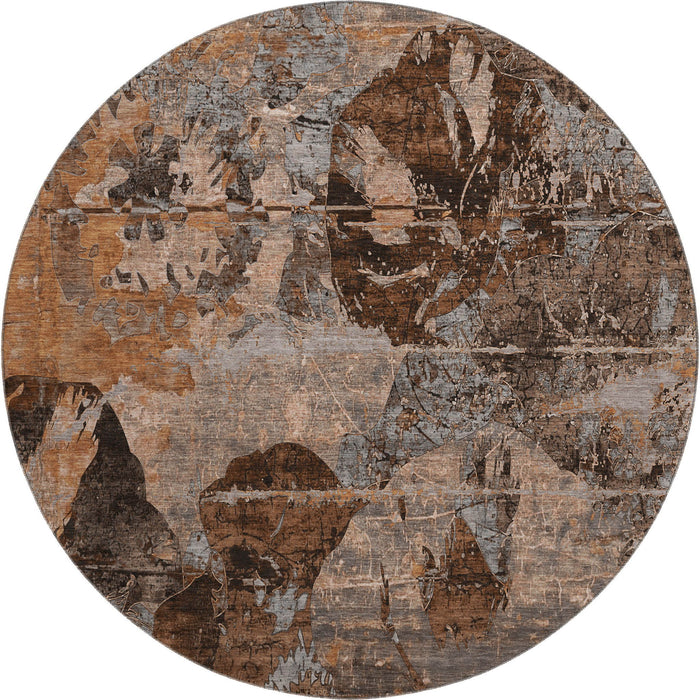 8' Abstract Washable Round Rug With UV Protection (648883) - Terra Cotta / Gray
