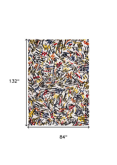 7' x 11' Abstract Non Skid 100% PET Area Rug - White