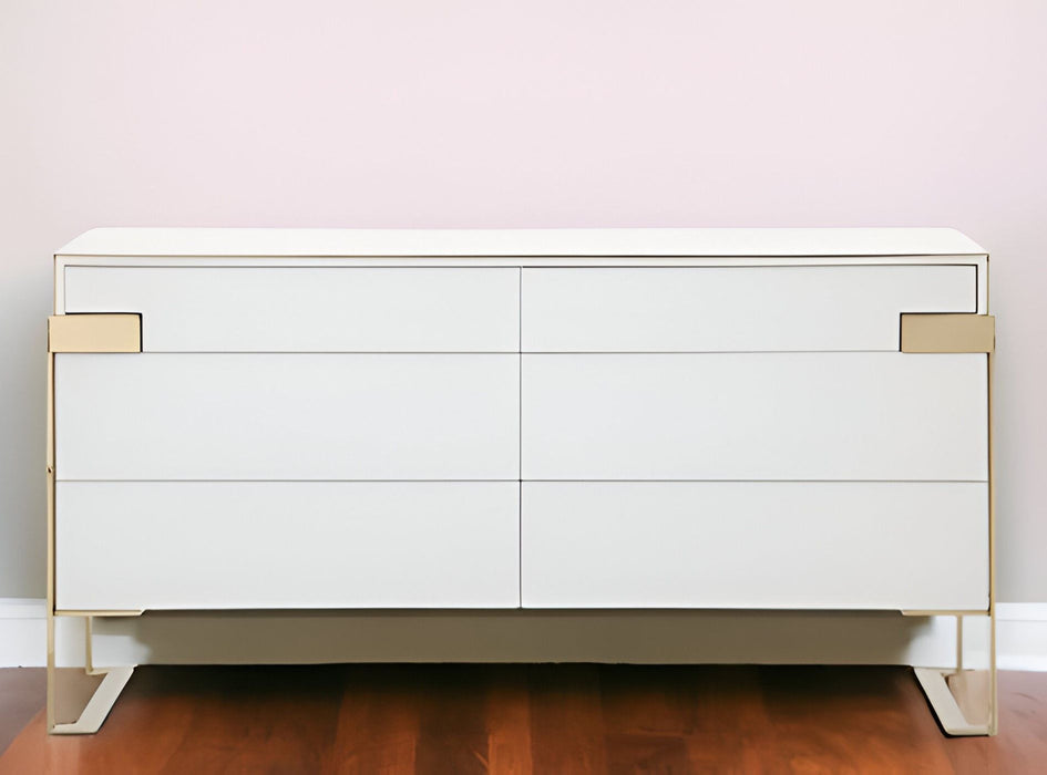 Solid And Manufactured Wood Six Drawer Dresser - White Champagne Gold