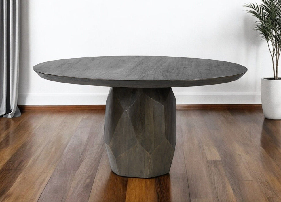 Rounded Solid Wood Pedestal Base Dining Table - Brown