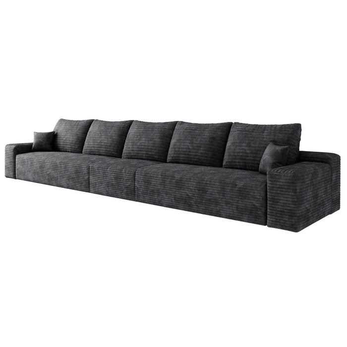 168" Corduroy Modular Compression Foam Sofa With Toss Pillows - Black