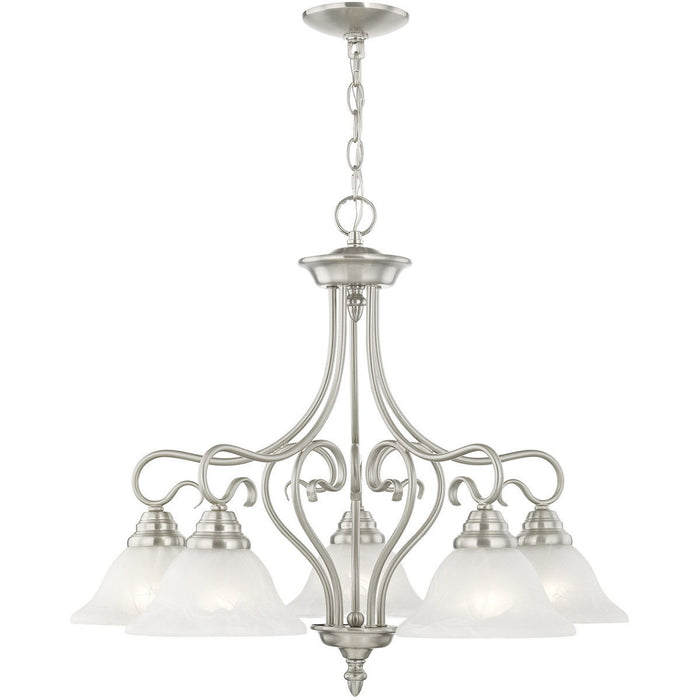23'' Five Light Dimmable Chandelier With Shades - Pearl Silver / Nickel