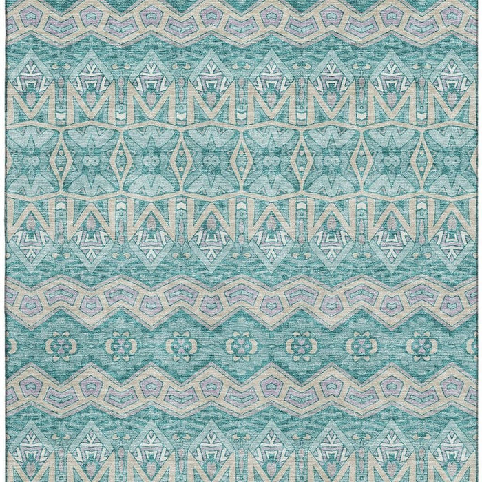 10' X 14' Moroccan Washable Area Rug With UV Protection (672302) - Teal / Beige / Ivory