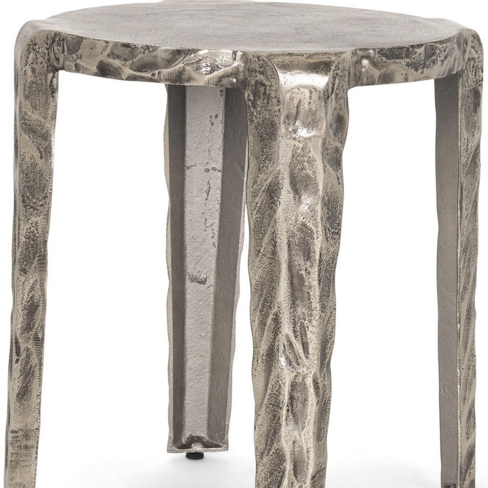 Distressed Aluminum Round End Table (605385) - Silver