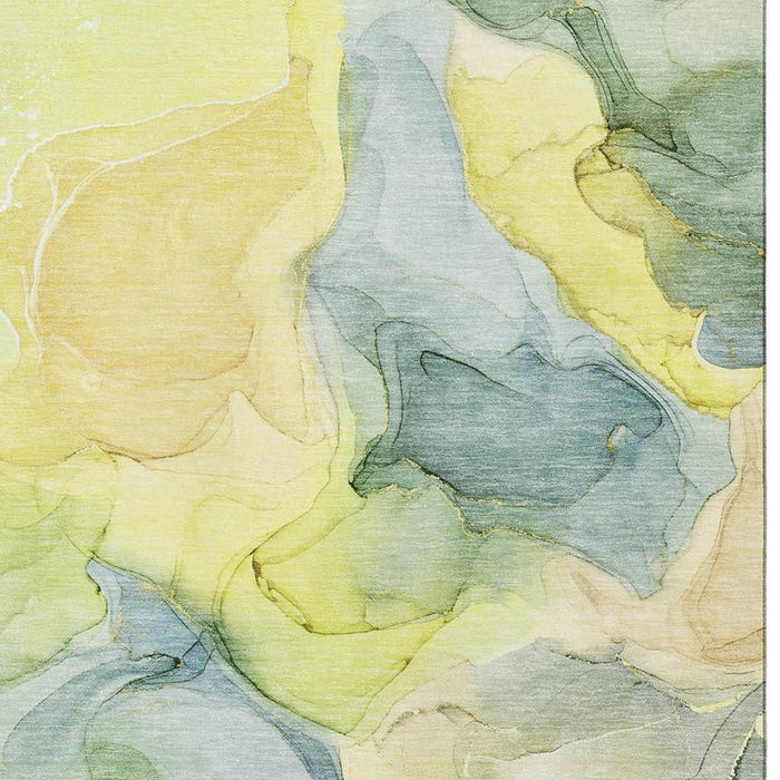 3' X 5' Abstract Washable Area Rug With UV Protection (646747) - Yellow / Blue / Beige