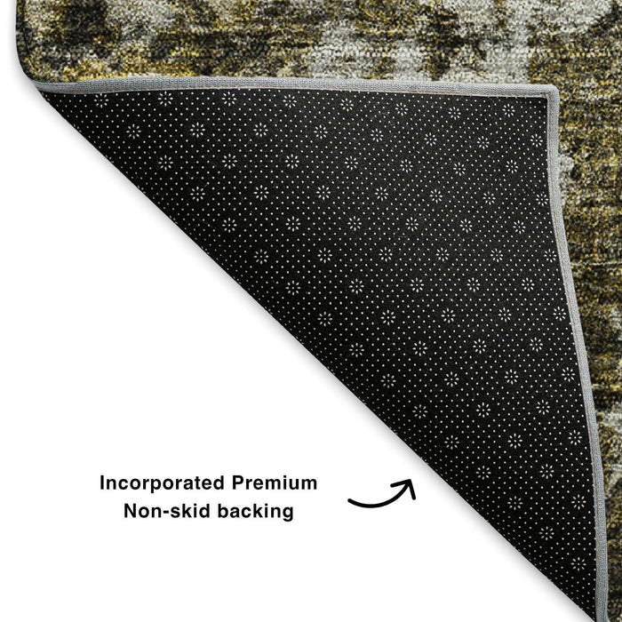 10' X 14' Oriental Washable Area Rug With UV Protection (653785) - Coffee / Ivory / Gold