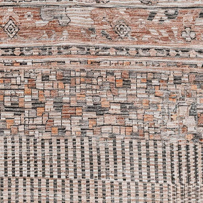 10' X 14' Striped Washable Area Rug With UV Protection (705239) - Terra Cotta / Gray