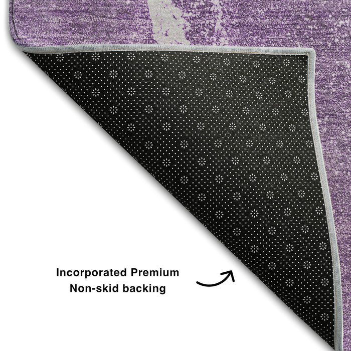 10' X 14' Abstract Washable Area Rug With UV Protection (647410) - Lilac / Ivory
