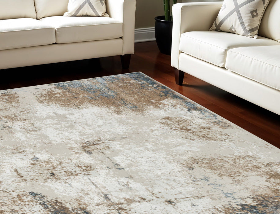 9' X 12' Abstract Distressed Non Skid Area Rug - Ivory