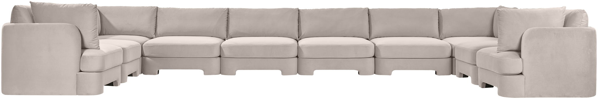 Meridian Furniture Hammond velvet performance fabric 10-piece sectional sofa with plush upholstery and modern design.