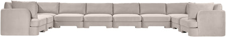 Meridian Furniture Hammond velvet performance fabric 10-piece sectional sofa with plush upholstery and modern design.