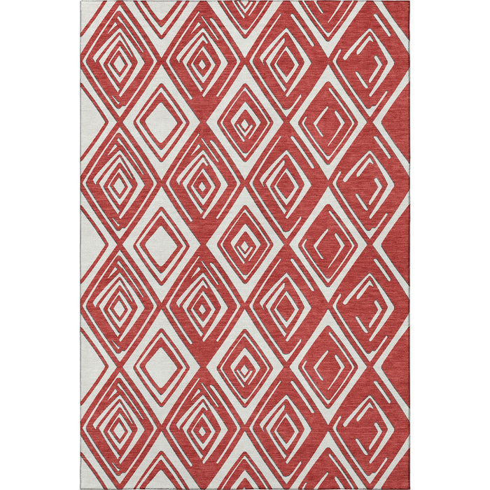 10' X 14' Geometric Washable Area Rug With UV Protection (668445) - Red / Ivory