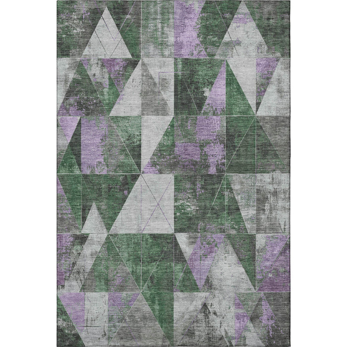 10' X 14' Geometric Washable Area Rug With UV Protection (706975) - Emerald / Purple