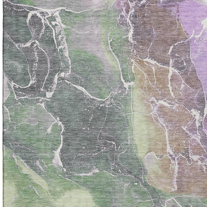 10' X 14' Abstract Washable Area Rug With UV Protection (701213) - Green / Purple / Gray
