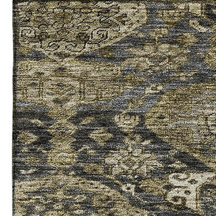 10' X 14' Damask Washable Area Rug With UV Protection (683938) - Charcoal / Gray