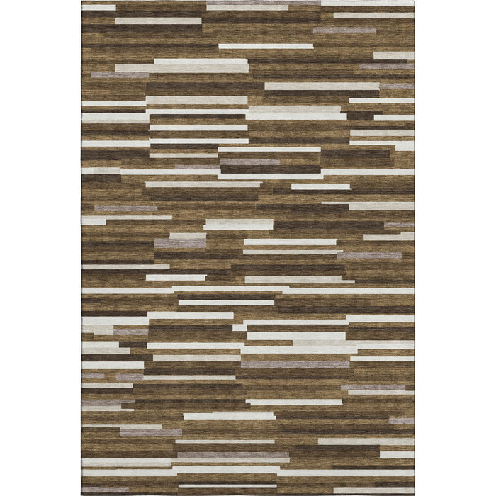 10' X 14' Striped Washable Area Rug With UV Protection (671054) - Brown / Ivory