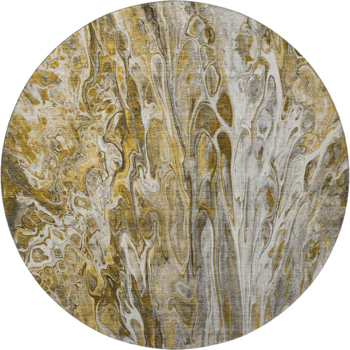 8' Abstract Washable Round Rug With UV Protection (650923) - Brown / Gray / Ivory
