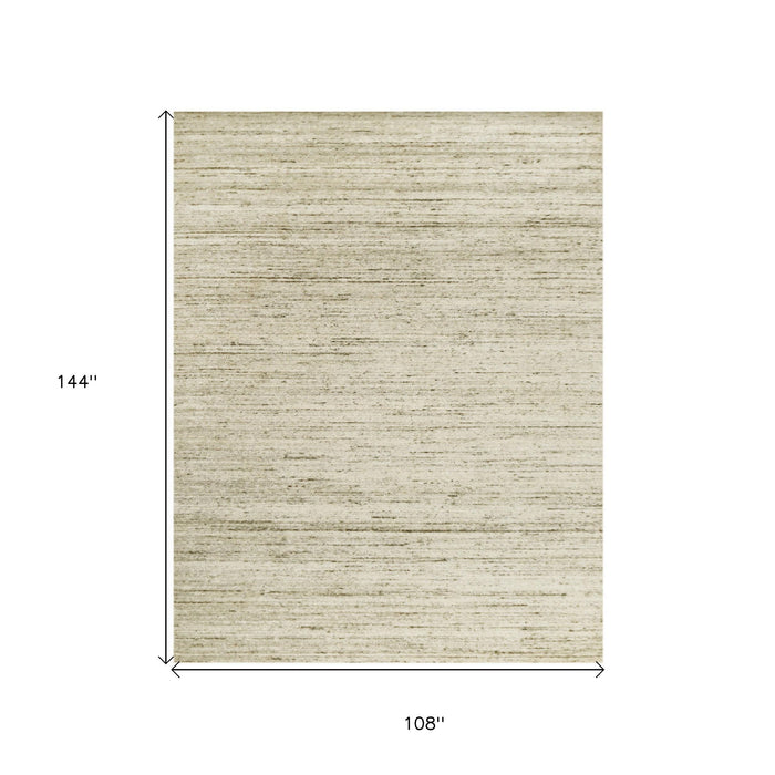 9' X 12' Wool Striped Hand Woven Area Rug - Ivory And Brown
